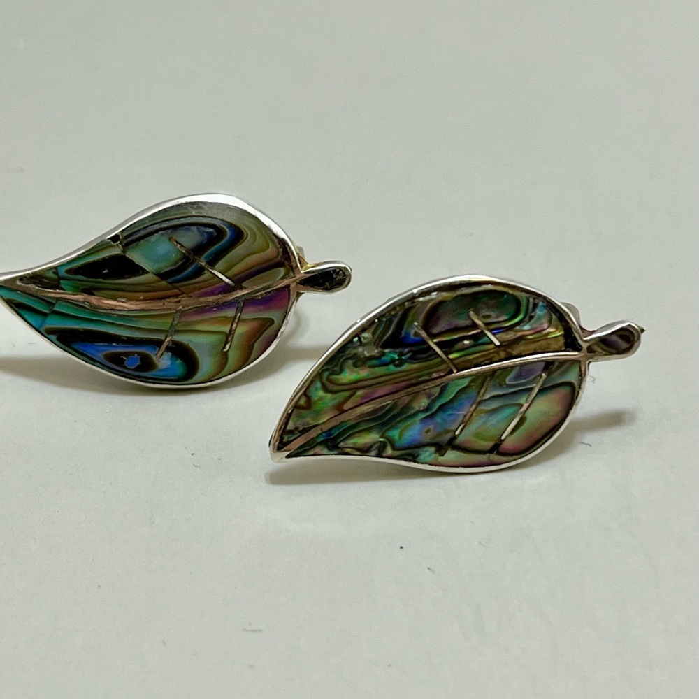 Leaf-Shaped Abalone Shell Sterling Silver  Earrings